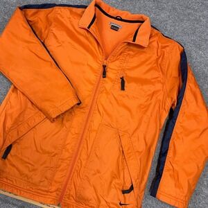 Vintage‎ Nike Jacket Men L Orange Navy Blue Full Zip Fleece Lined Broncos Y2K